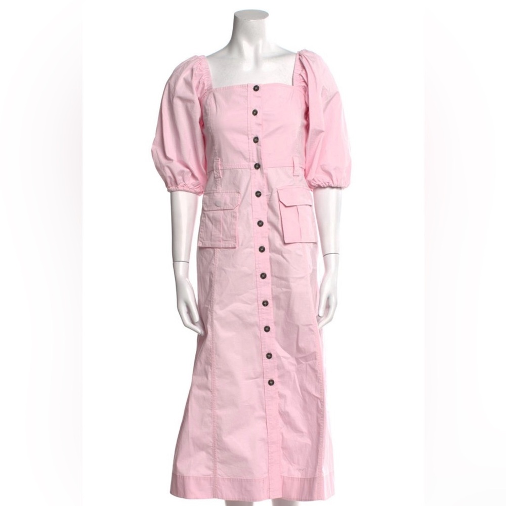 Ganni square neck mid length dress. Made in Turkey.